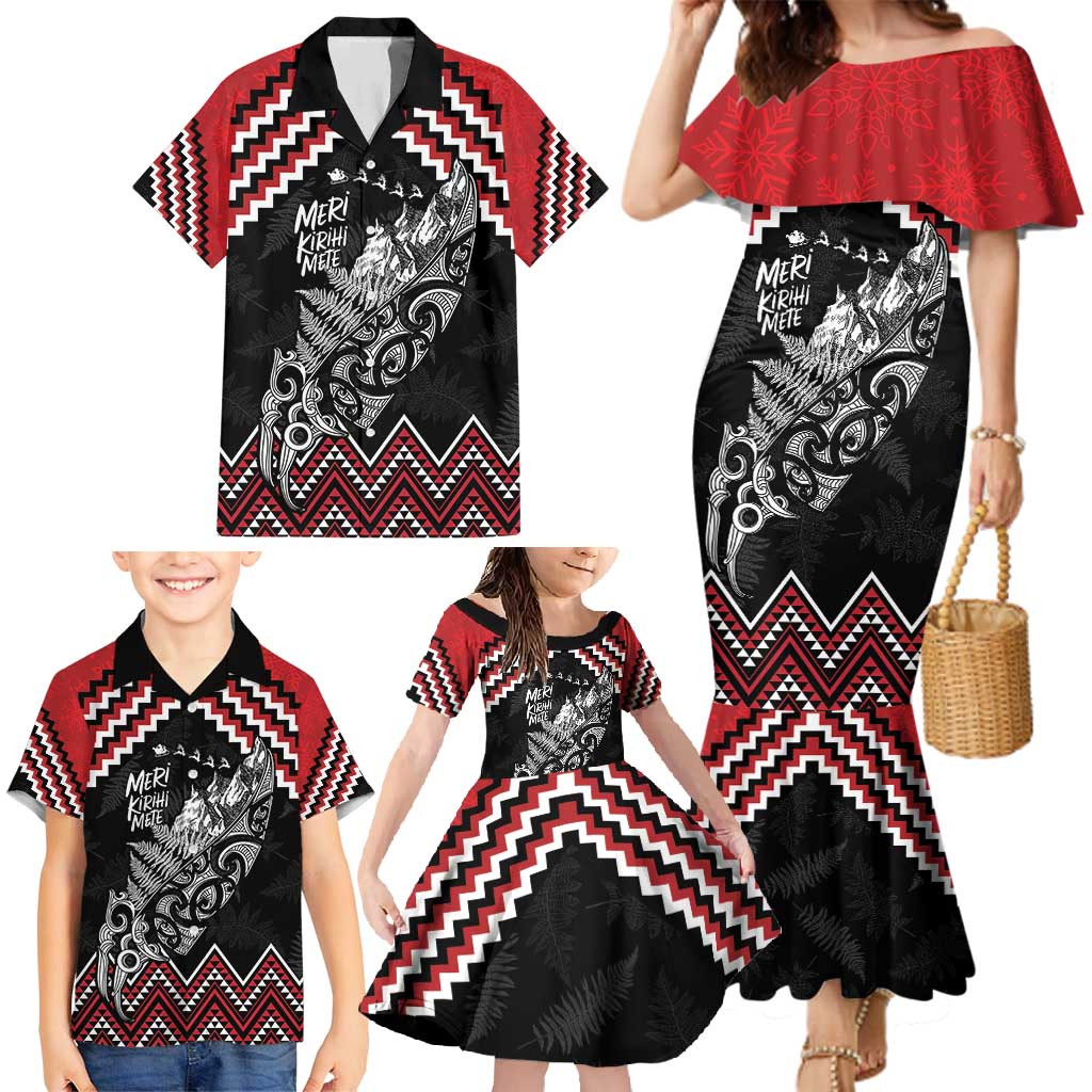 New Zealand Christmas Taniko Poutama Family Matching Mermaid Dress and Hawaiian Shirt Mountainscape Maori Fern - Aussie Hoodie