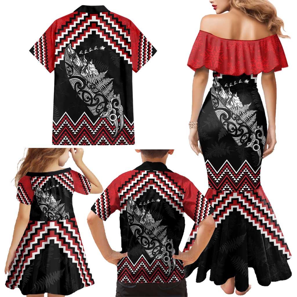 New Zealand Christmas Taniko Poutama Family Matching Mermaid Dress and Hawaiian Shirt Mountainscape Maori Fern - Aussie Hoodie