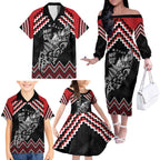 New Zealand Christmas Taniko Poutama Family Matching Off The Shoulder Long Sleeve Dress and Hawaiian Shirt Mountainscape Maori Fern - Aussie Hoodie