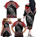 New Zealand Christmas Taniko Poutama Family Matching Off The Shoulder Long Sleeve Dress and Hawaiian Shirt Mountainscape Maori Fern - Aussie Hoodie