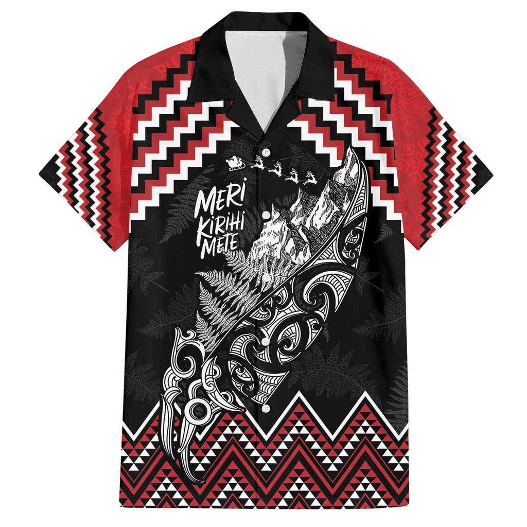 New Zealand Christmas Taniko Poutama Family Matching Off The Shoulder Long Sleeve Dress and Hawaiian Shirt Mountainscape Maori Fern - Aussie Hoodie