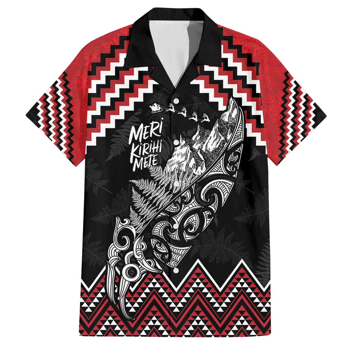 New Zealand Christmas Taniko Poutama Family Matching Off The Shoulder Long Sleeve Dress and Hawaiian Shirt Mountainscape Maori Fern - Aussie Hoodie