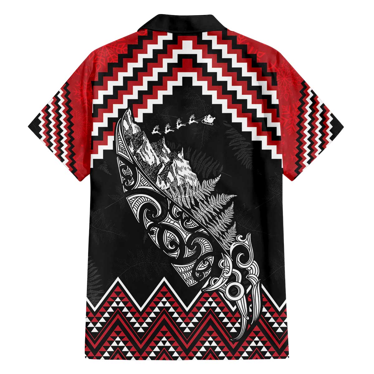 New Zealand Christmas Taniko Poutama Family Matching Off The Shoulder Long Sleeve Dress and Hawaiian Shirt Mountainscape Maori Fern - Aussie Hoodie