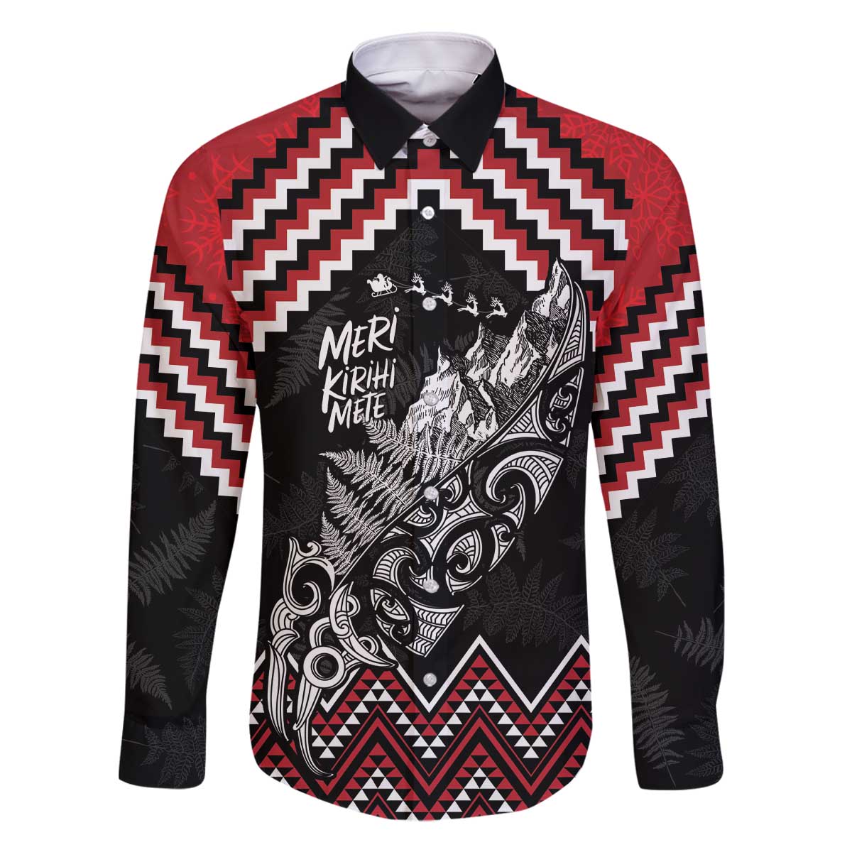 New Zealand Christmas Taniko Poutama Family Matching Off The Shoulder Long Sleeve Dress and Hawaiian Shirt Mountainscape Maori Fern - Aussie Hoodie