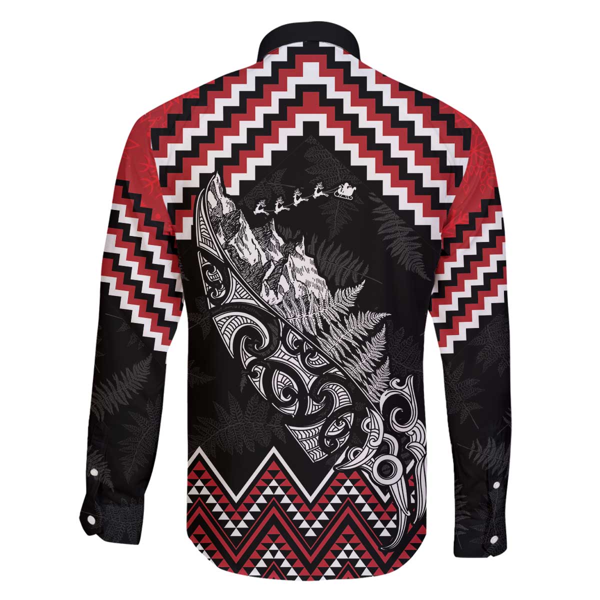 New Zealand Christmas Taniko Poutama Family Matching Off The Shoulder Long Sleeve Dress and Hawaiian Shirt Mountainscape Maori Fern - Aussie Hoodie