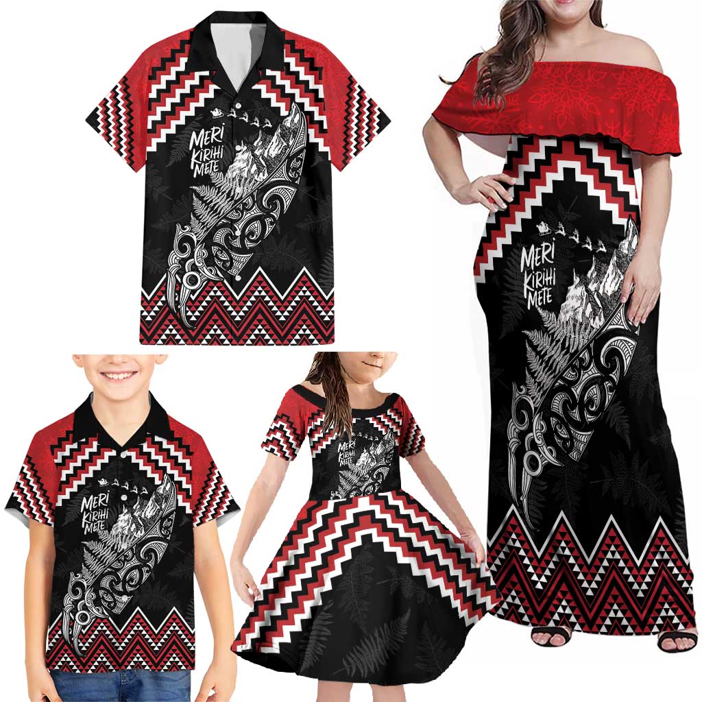New Zealand Christmas Taniko Poutama Family Matching Off Shoulder Maxi Dress and Hawaiian Shirt Mountainscape Maori Fern - Aussie Hoodie
