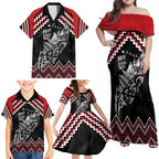 New Zealand Christmas Taniko Poutama Family Matching Off Shoulder Maxi Dress and Hawaiian Shirt Mountainscape Maori Fern - Aussie Hoodie