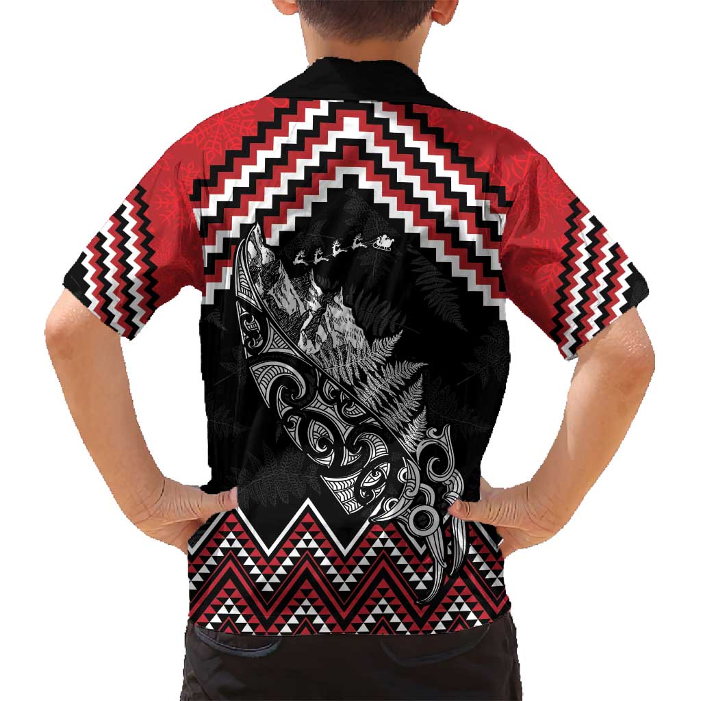 New Zealand Christmas Taniko Poutama Family Matching Off Shoulder Maxi Dress and Hawaiian Shirt Mountainscape Maori Fern - Aussie Hoodie