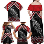 New Zealand Christmas Taniko Poutama Family Matching Off Shoulder Maxi Dress and Hawaiian Shirt Mountainscape Maori Fern - Aussie Hoodie