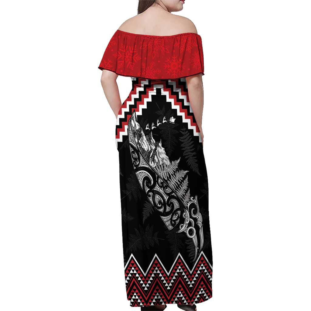 New Zealand Christmas Taniko Poutama Family Matching Off Shoulder Maxi Dress and Hawaiian Shirt Mountainscape Maori Fern - Aussie Hoodie