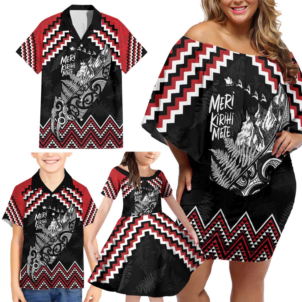 New Zealand Christmas Taniko Poutama Family Matching Off Shoulder Short Dress and Hawaiian Shirt Mountainscape Maori Fern - Aussie Hoodie