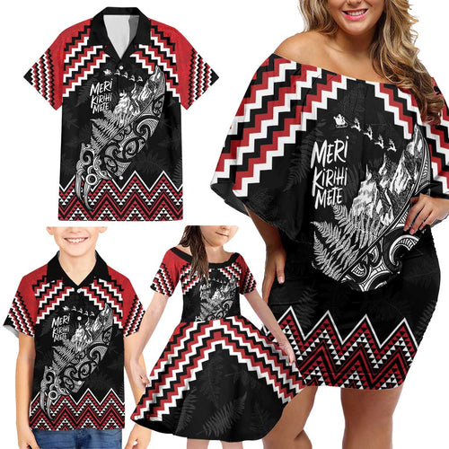 New Zealand Christmas Taniko Poutama Family Matching Off Shoulder Short Dress and Hawaiian Shirt Mountainscape Maori Fern - Aussie Hoodie