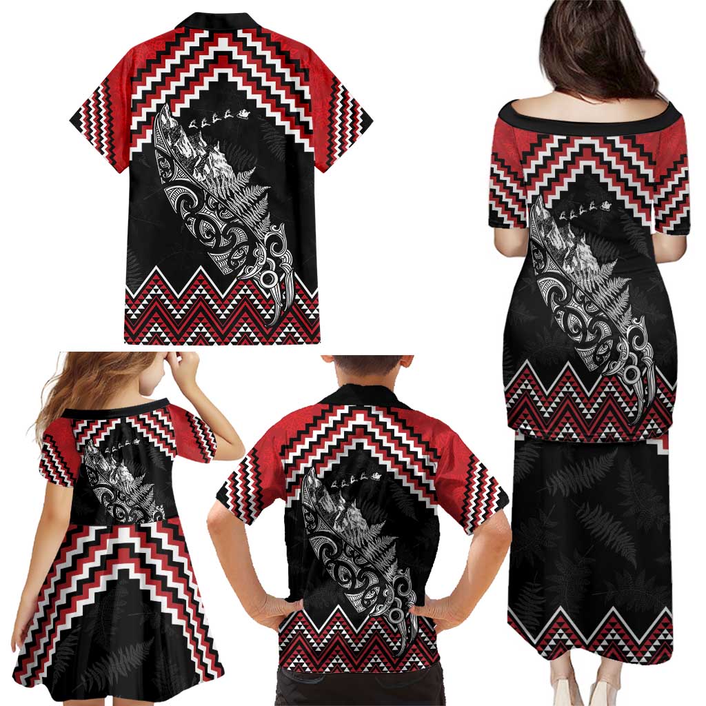New Zealand Christmas Taniko Poutama Family Matching Puletasi and Hawaiian Shirt Mountainscape Maori Fern - Aussie Hoodie