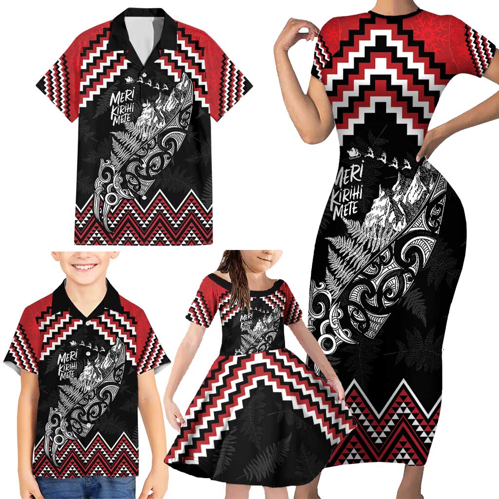 New Zealand Christmas Taniko Poutama Family Matching Short Sleeve Bodycon Dress and Hawaiian Shirt Mountainscape Maori Fern - Aussie Hoodie