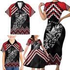New Zealand Christmas Taniko Poutama Family Matching Short Sleeve Bodycon Dress and Hawaiian Shirt Mountainscape Maori Fern - Aussie Hoodie
