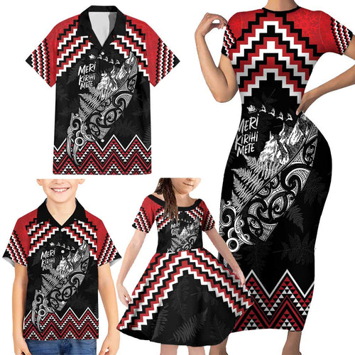 New Zealand Christmas Taniko Poutama Family Matching Short Sleeve Bodycon Dress and Hawaiian Shirt Mountainscape Maori Fern - Aussie Hoodie
