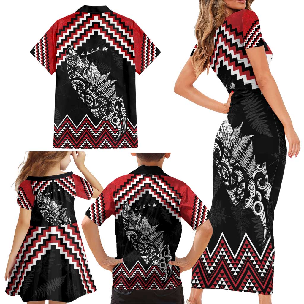 New Zealand Christmas Taniko Poutama Family Matching Short Sleeve Bodycon Dress and Hawaiian Shirt Mountainscape Maori Fern - Aussie Hoodie