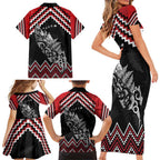 New Zealand Christmas Taniko Poutama Family Matching Short Sleeve Bodycon Dress and Hawaiian Shirt Mountainscape Maori Fern - Aussie Hoodie