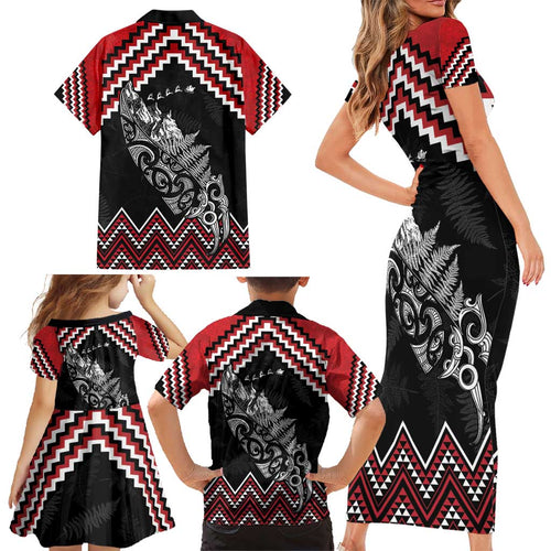 New Zealand Christmas Taniko Poutama Family Matching Short Sleeve Bodycon Dress and Hawaiian Shirt Mountainscape Maori Fern - Aussie Hoodie