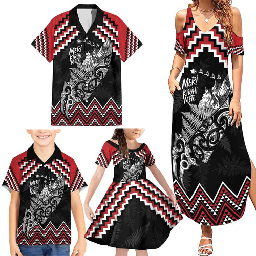 New Zealand Christmas Taniko Poutama Family Matching Summer Maxi Dress and Hawaiian Shirt Mountainscape Maori Fern - Aussie Hoodie