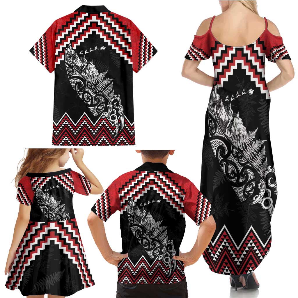 New Zealand Christmas Taniko Poutama Family Matching Summer Maxi Dress and Hawaiian Shirt Mountainscape Maori Fern - Aussie Hoodie