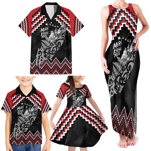 New Zealand Christmas Taniko Poutama Family Matching Tank Maxi Dress and Hawaiian Shirt Mountainscape Maori Fern - Aussie Hoodie