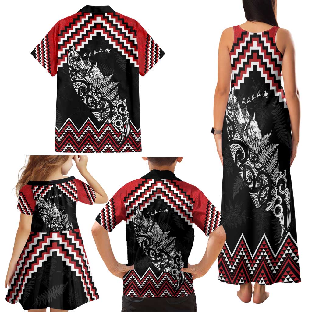 New Zealand Christmas Taniko Poutama Family Matching Tank Maxi Dress and Hawaiian Shirt Mountainscape Maori Fern - Aussie Hoodie