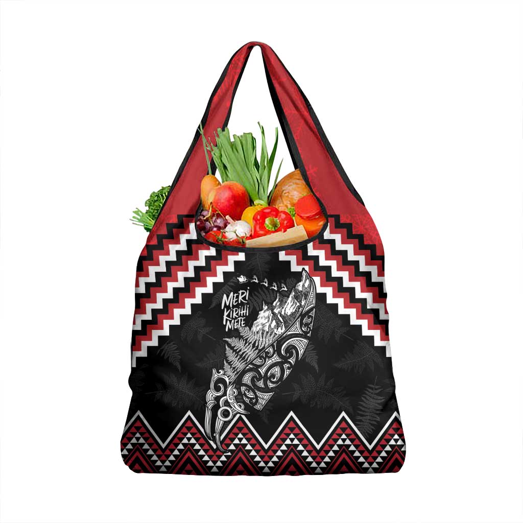 New Zealand Christmas Taniko Poutama Grocery Bag Mountainscape Maori Fern - Aussie Hoodie
