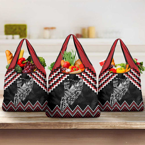 New Zealand Christmas Taniko Poutama Grocery Bag Mountainscape Maori Fern - Aussie Hoodie