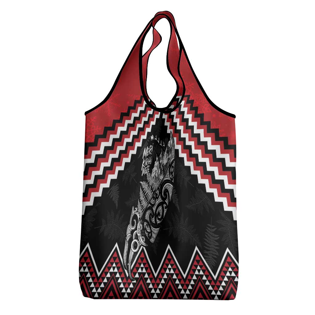 New Zealand Christmas Taniko Poutama Grocery Bag Mountainscape Maori Fern - Aussie Hoodie