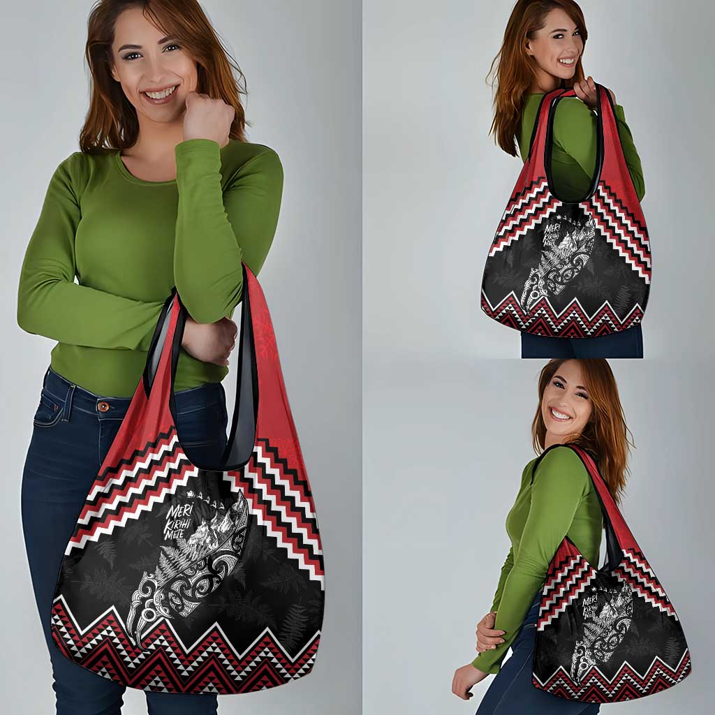 New Zealand Christmas Taniko Poutama Grocery Bag Mountainscape Maori Fern - Aussie Hoodie