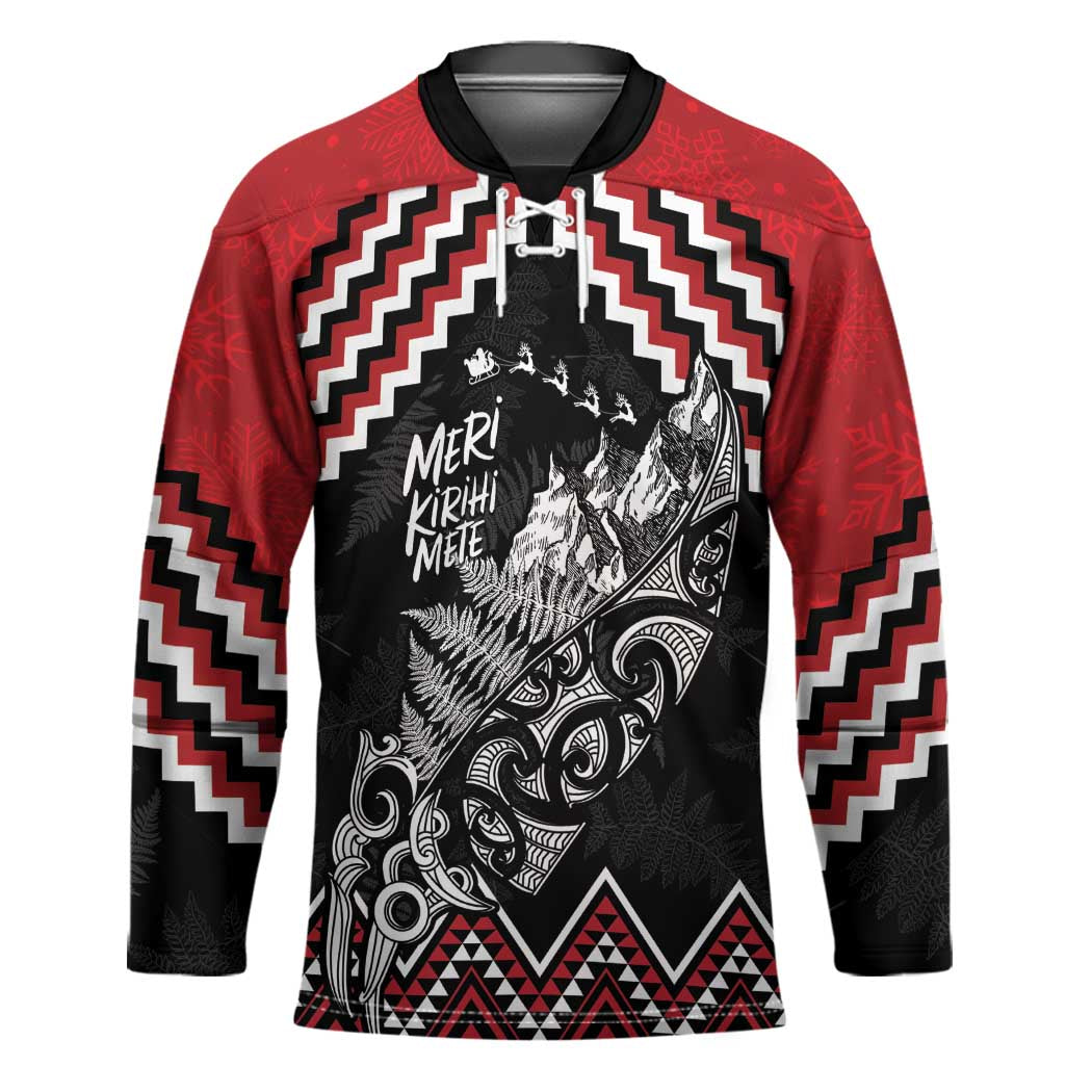 New Zealand Christmas Taniko Poutama Hockey Jersey Mountainscape Maori Fern - Aussie Hoodie