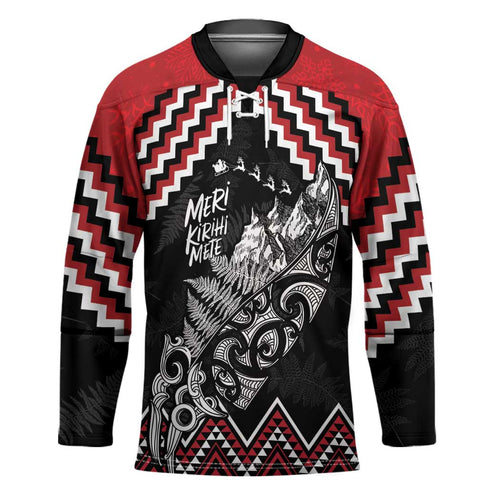 New Zealand Christmas Taniko Poutama Hockey Jersey Mountainscape Maori Fern - Aussie Hoodie