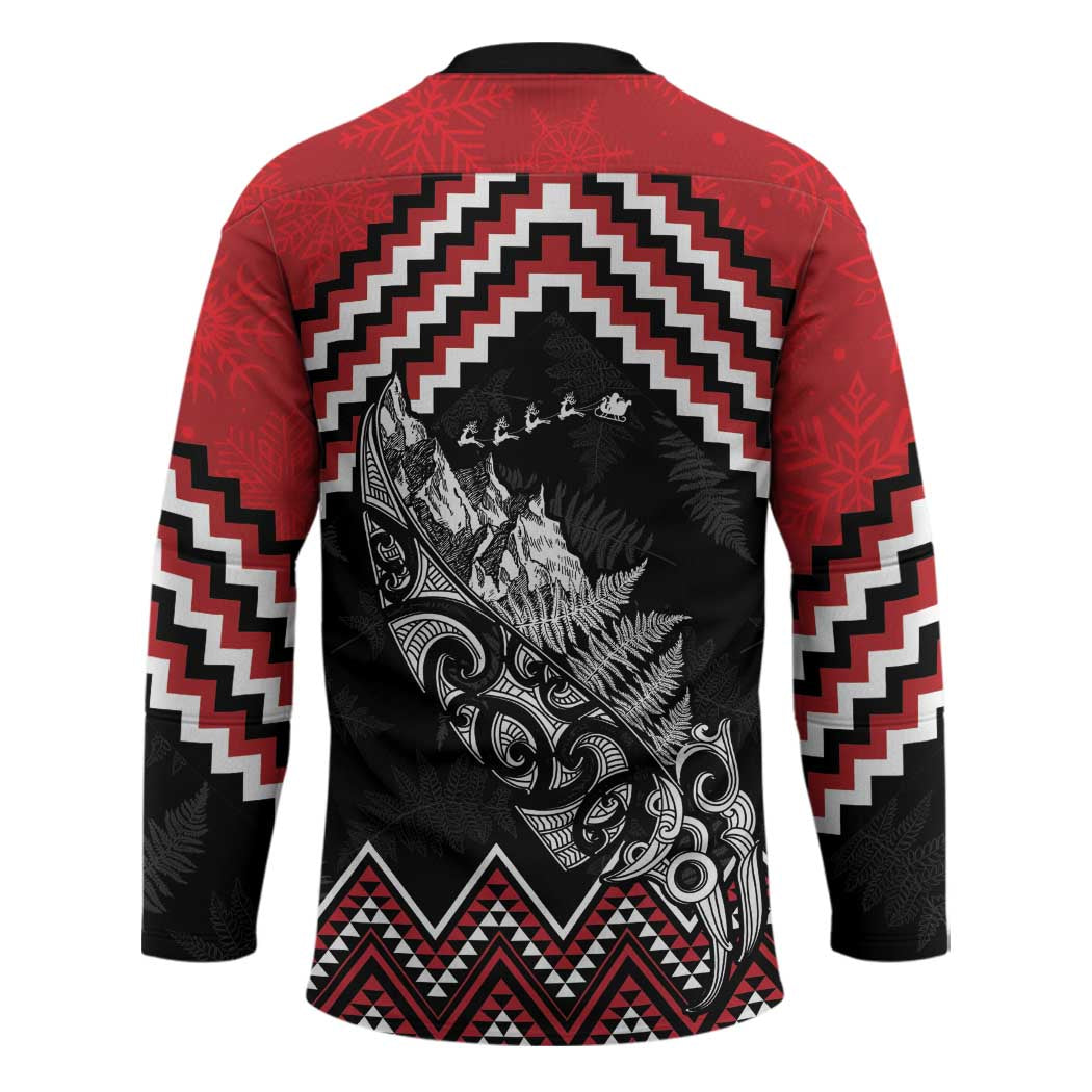 New Zealand Christmas Taniko Poutama Hockey Jersey Mountainscape Maori Fern - Aussie Hoodie