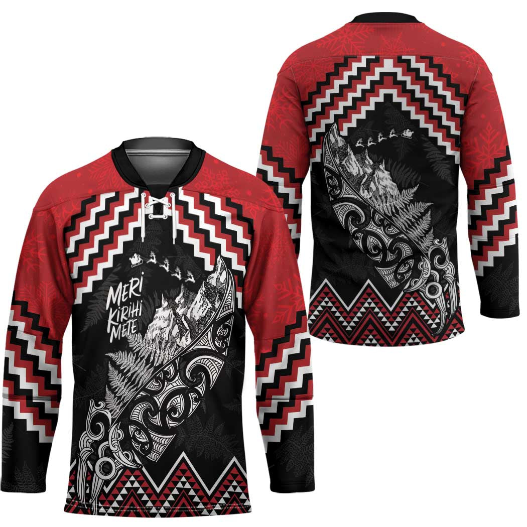 New Zealand Christmas Taniko Poutama Hockey Jersey Mountainscape Maori Fern - Aussie Hoodie