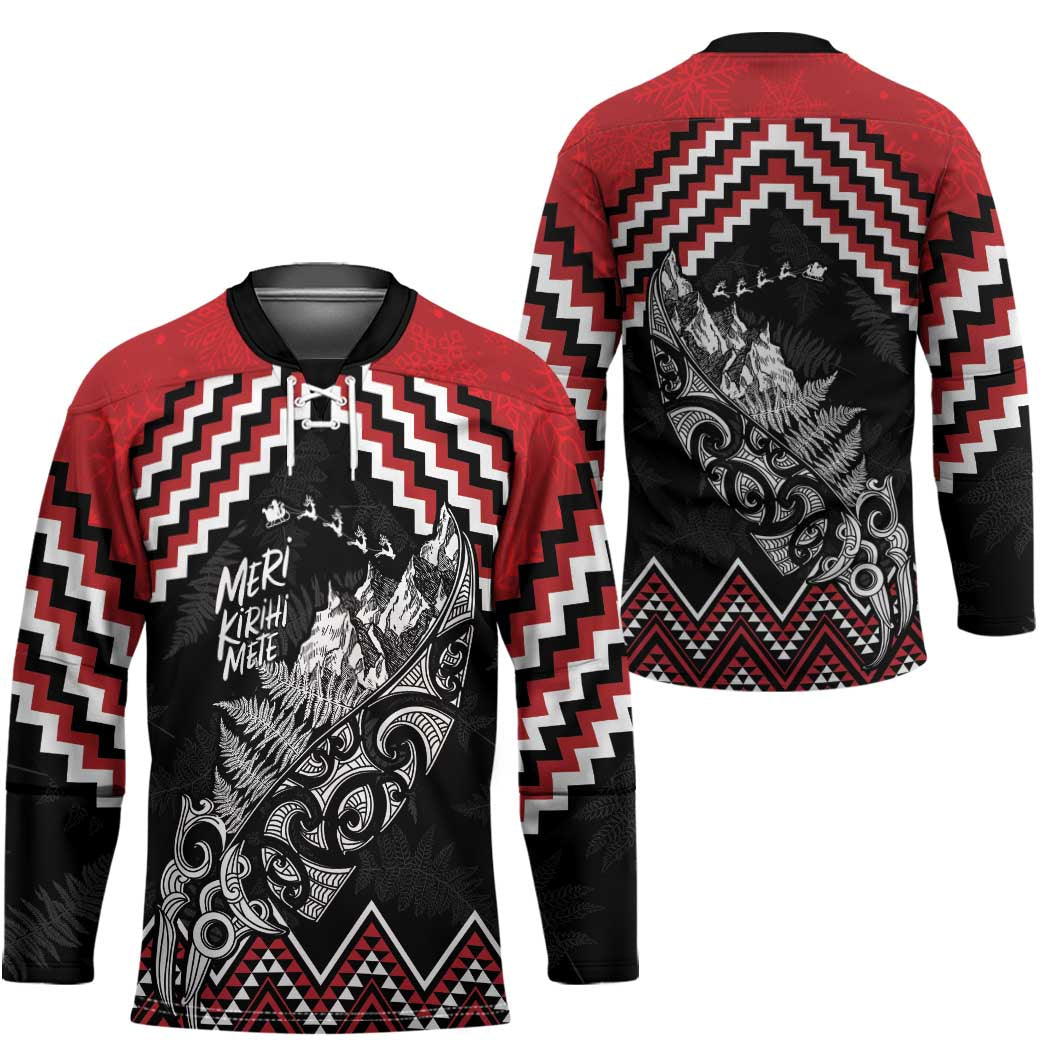 New Zealand Christmas Taniko Poutama Hockey Jersey Mountainscape Maori Fern - Aussie Hoodie