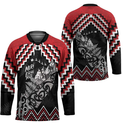 New Zealand Christmas Taniko Poutama Hockey Jersey Mountainscape Maori Fern - Aussie Hoodie
