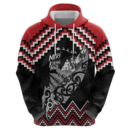 New Zealand Christmas Taniko Poutama Hoodie Mountainscape Maori Fern - Aussie Hoodie