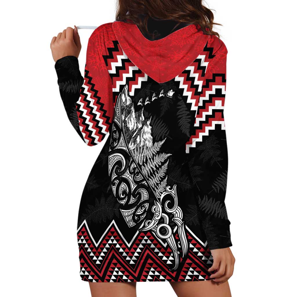 New Zealand Christmas Taniko Poutama Hoodie Dress Mountainscape Maori Fern - Aussie Hoodie