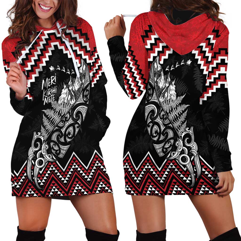 New Zealand Christmas Taniko Poutama Hoodie Dress Mountainscape Maori Fern - Aussie Hoodie