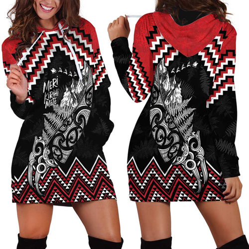 New Zealand Christmas Taniko Poutama Hoodie Dress Mountainscape Maori Fern - Aussie Hoodie