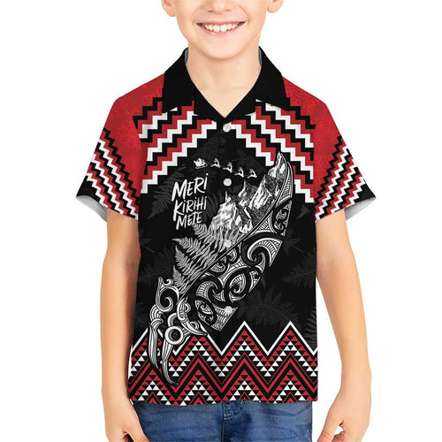 New Zealand Christmas Taniko Poutama Kid Hawaiian Shirt Mountainscape Maori Fern - Aussie Hoodie