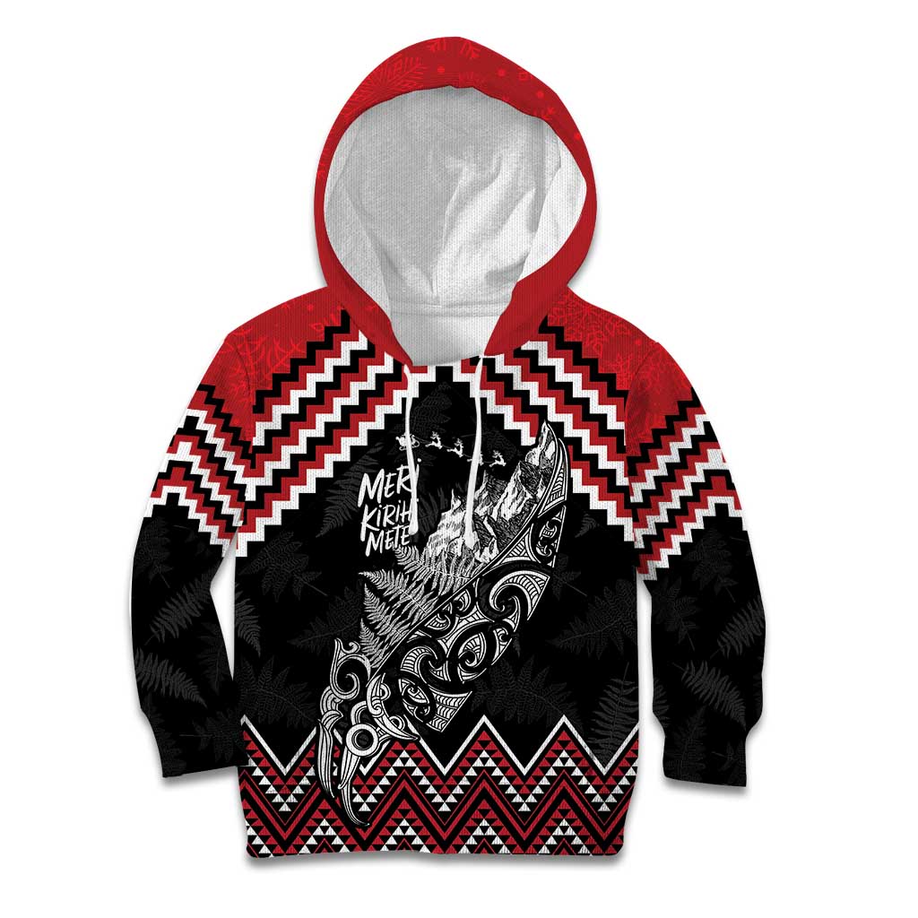 New Zealand Christmas Taniko Poutama Kid Hoodie Mountainscape Maori Fern - Aussie Hoodie