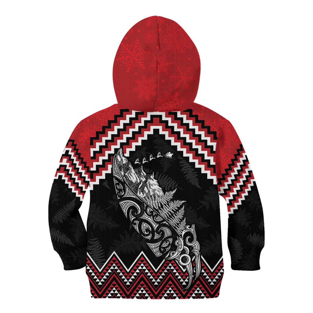 New Zealand Christmas Taniko Poutama Kid Hoodie Mountainscape Maori Fern - Aussie Hoodie