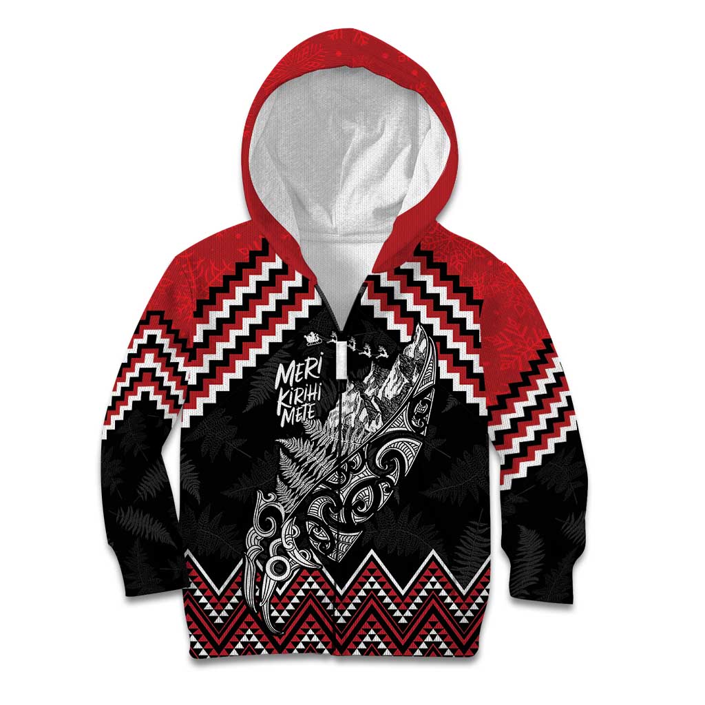 New Zealand Christmas Taniko Poutama Kid Hoodie Mountainscape Maori Fern - Aussie Hoodie