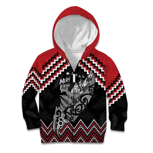 New Zealand Christmas Taniko Poutama Kid Hoodie Mountainscape Maori Fern - Aussie Hoodie