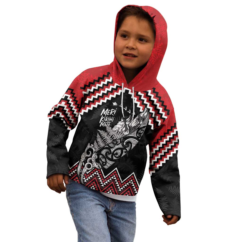 New Zealand Christmas Taniko Poutama Kid Hoodie Mountainscape Maori Fern - Aussie Hoodie