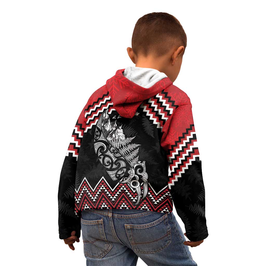 New Zealand Christmas Taniko Poutama Kid Hoodie Mountainscape Maori Fern - Aussie Hoodie