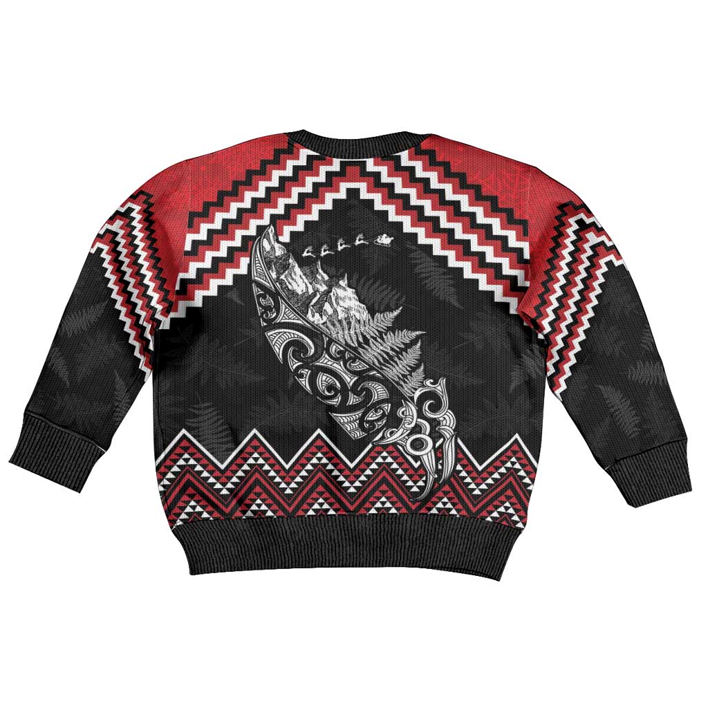 New Zealand Christmas Taniko Poutama Kid Ugly Christmas Sweater Mountainscape Maori Fern - Aussie Hoodie