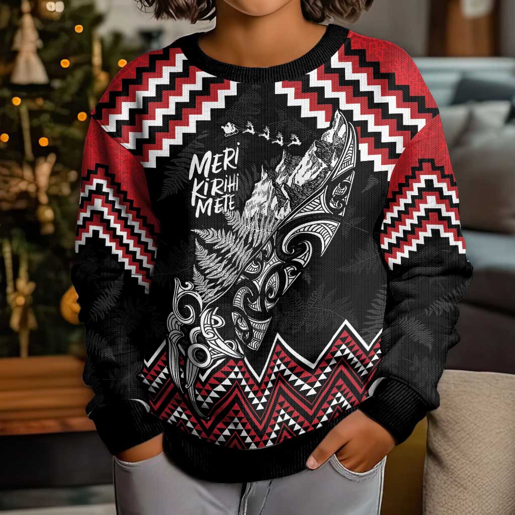 New Zealand Christmas Taniko Poutama Kid Ugly Christmas Sweater Mountainscape Maori Fern - Aussie Hoodie